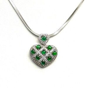 NJD12 Natural Apple Green Jadeite Jade HEART Pendant 18K White Gold S925